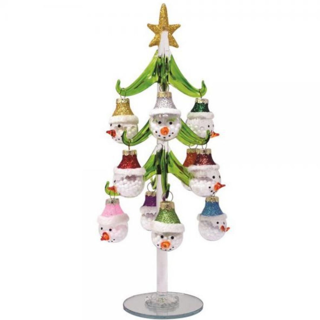 Glass Tree w/Snowman Ornaments